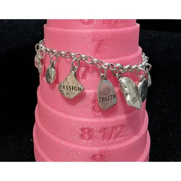 Sterling Silver Charm Bracelet 16 Inspirational Charms Lobster Clasp Size 7 - Picture 12 of 16